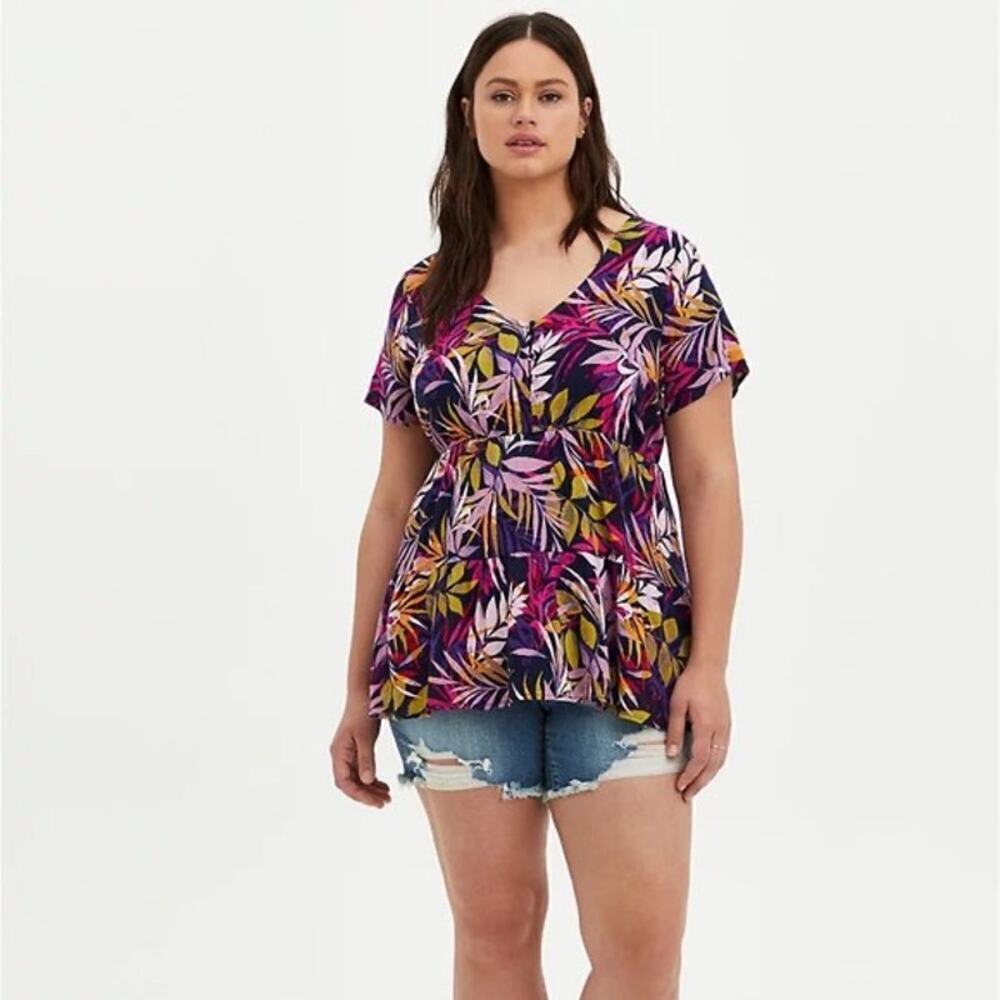 Torrid Palm Tree Tropical Summer Popover Short Sleeve Blouse Size 4X Plus